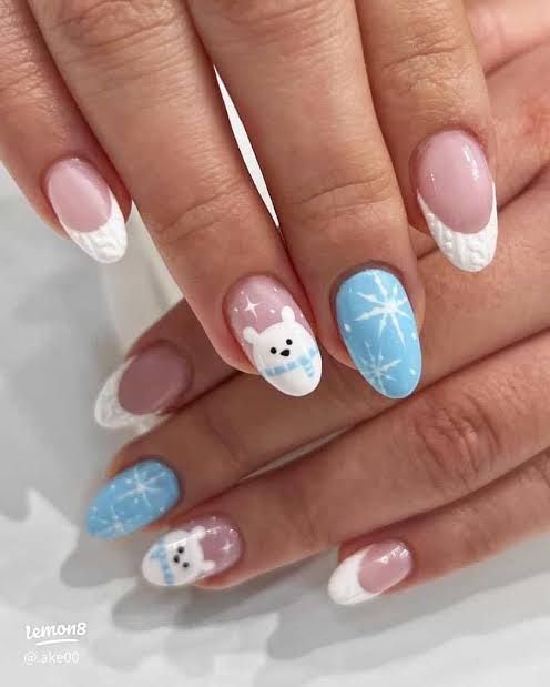 Cozy Knit French Polar Bear Nails — Cute Winter Nails