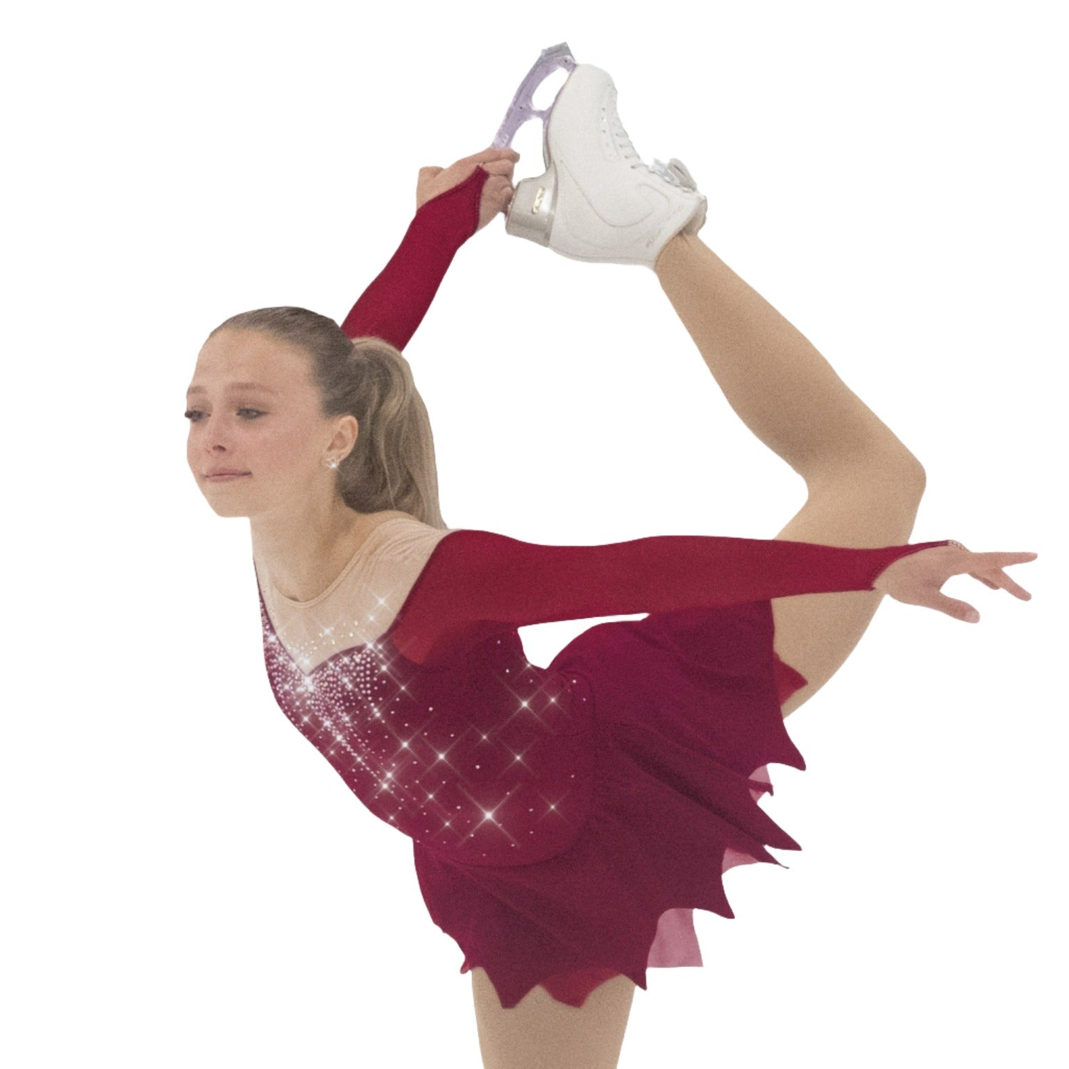 Sparkling Red Skating Dress with Sheer Neckline Sparkling Red Skating Dress with Sheer Neckline β Ice Skating Outfits