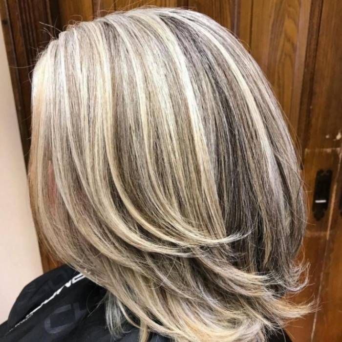 Thick Wavy Bob With Blended Gray Highlights Thick Wavy Bob With Blended Gray Highlights β Gray Blending Highlights