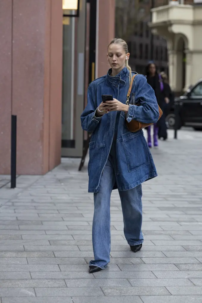 Denim-on-Denim: Monochromatic Look with Wide Leg Jeans and Jacket — Winter Outfits with Wide Leg Jeans