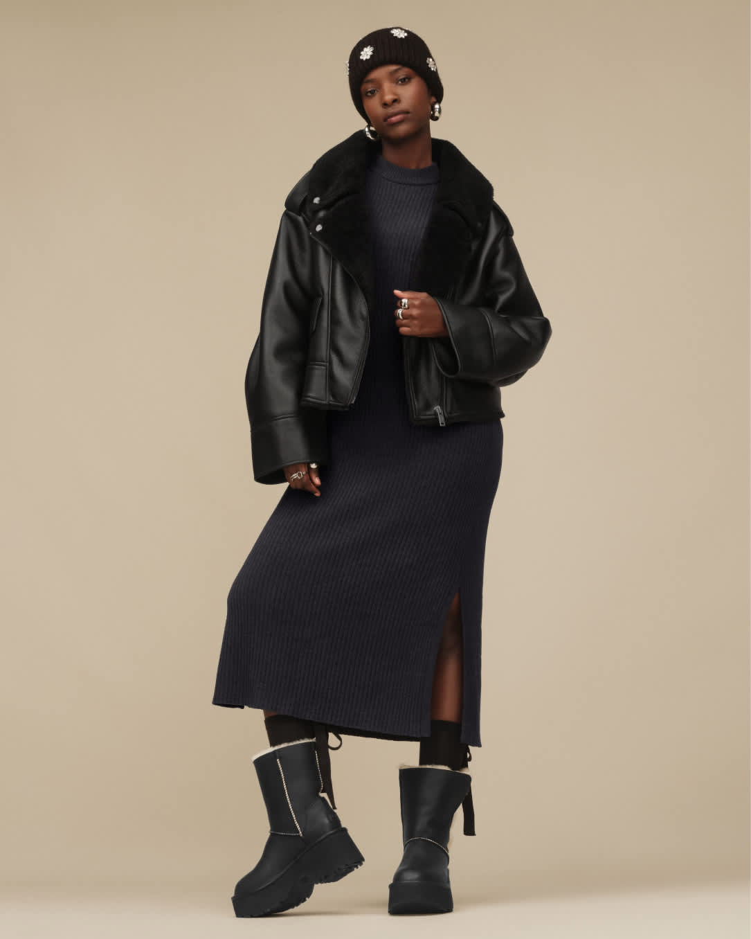 Faux Leather Biker Jacket Meets Platform Snow Boots Faux Leather Biker Jacket Meets Platform Snow Boots β Snow Boots Outfits