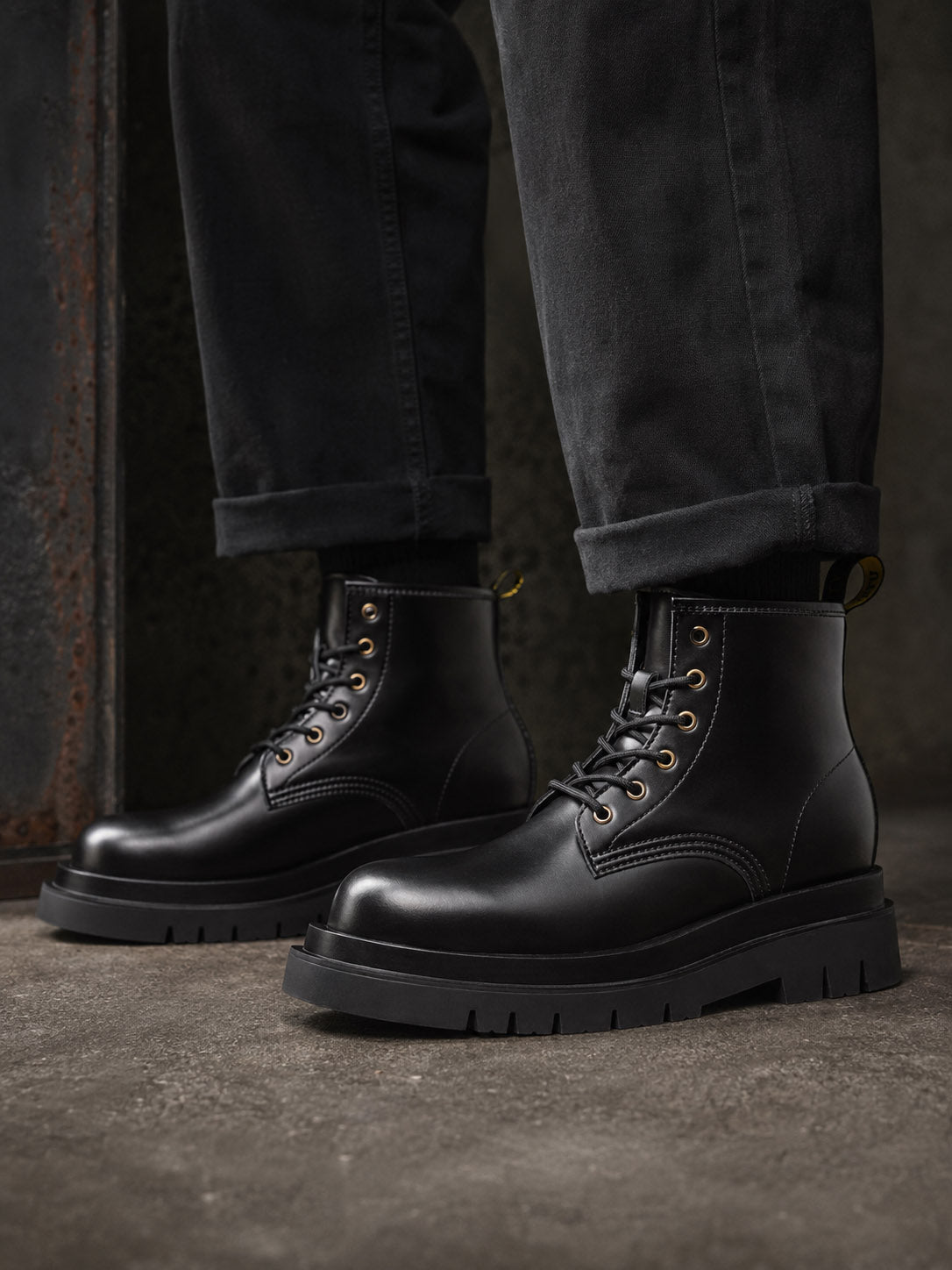 Bold Platform: Black Leather Combat Boots with Cuffed Jeans Bold Platform: Black Leather Combat Boots with Cuffed Jeans β Combat Boots Outfits
