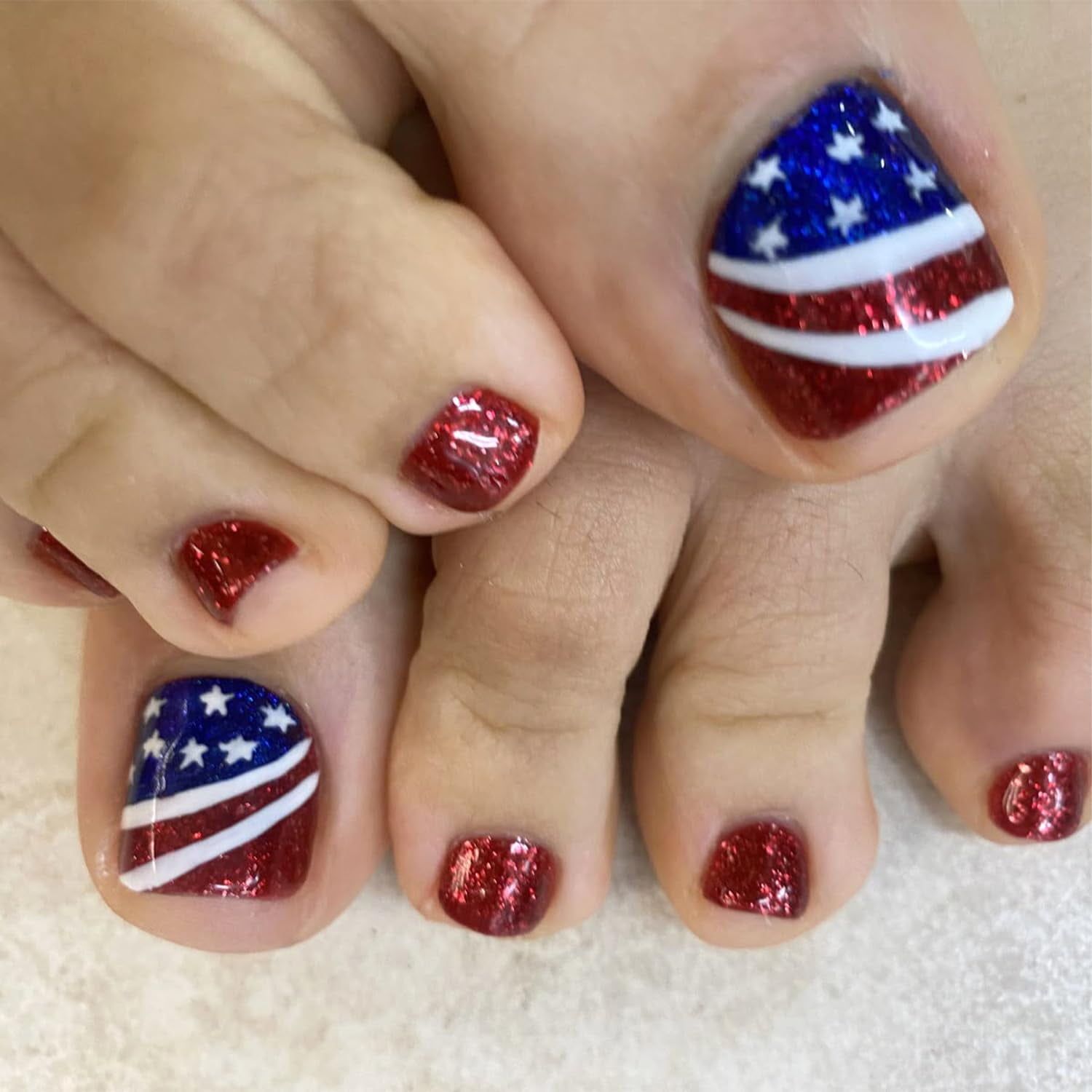 American Flag Glitter Toes — Winter Toe Nails
