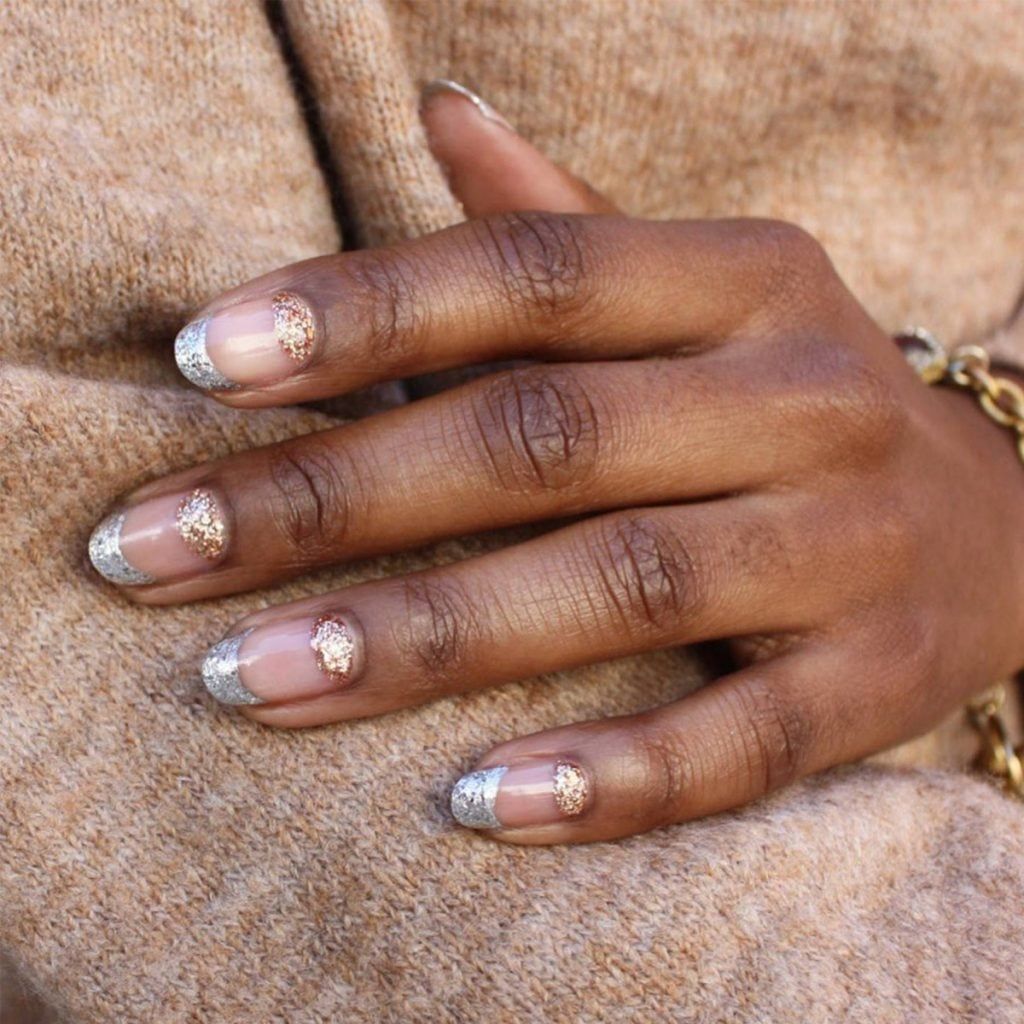 Short Round Glitter French Tips — New Years Eve Nails 2027