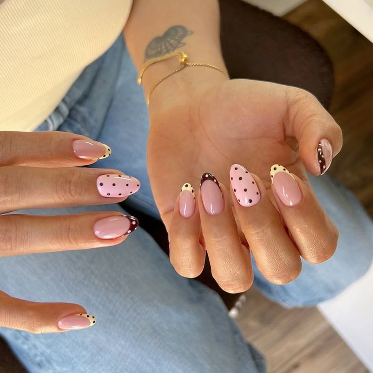 Polka Dots And French Tips With Accents Visual Idea Polka Dots And French Tips With Accents Visual Idea β Winter to Spring Transition Nails