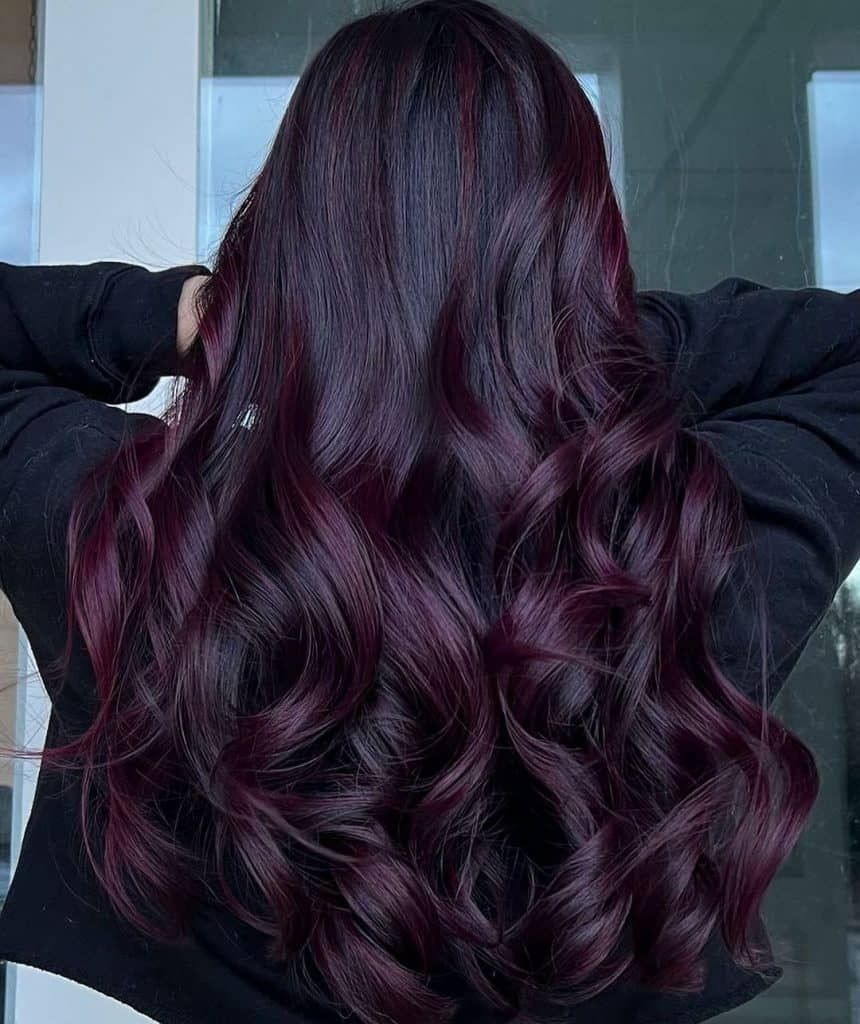 Mid-Back Thick Wavy Burgundy Mid-Back Thick Wavy Burgundy β Burgundy Hair Color