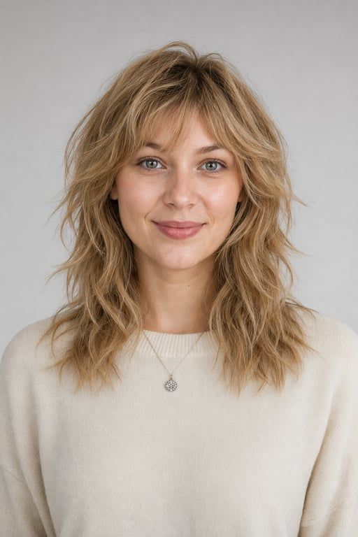 Collarbone Honey Blonde Shag With Curtain Bangs Collarbone Honey Blonde Shag With Curtain Bangs β Winter Shag Haircuts