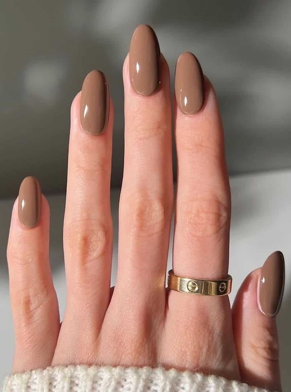 Uniform Medium Brown Glossy Nails Uniform Medium Brown Glossy Nails โ Winter Nail Colors for Women Over 40