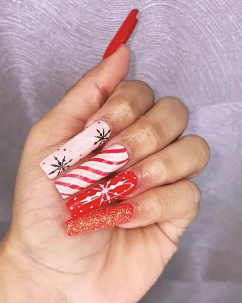 Long Square Candy Cane and Glitter Long Square Candy Cane and Glitter β Subtle Christmas Nails 2026