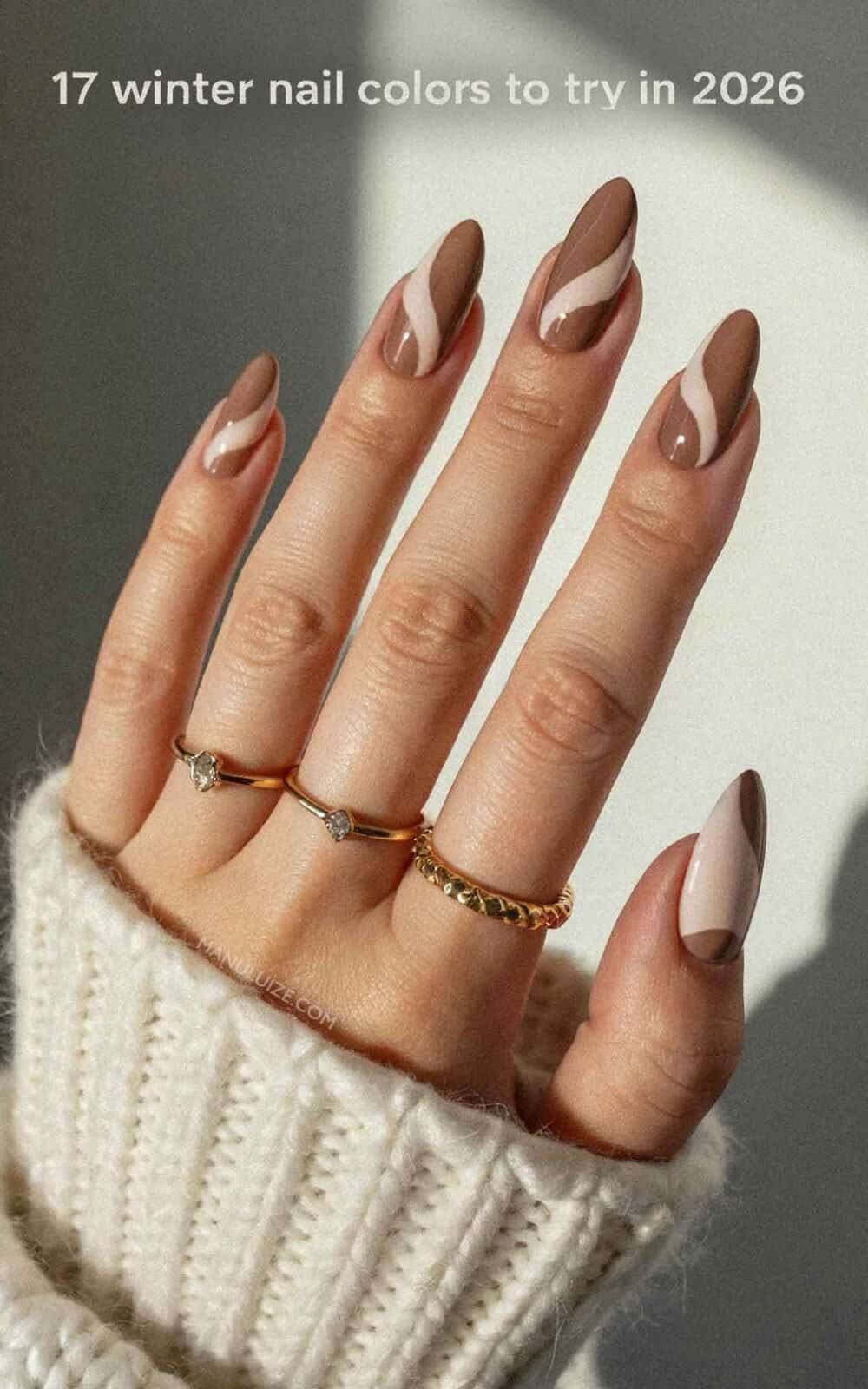 Brown Beige Swirl Almond Nails Brown Beige Swirl Almond Nails โ Winter Formal Nails