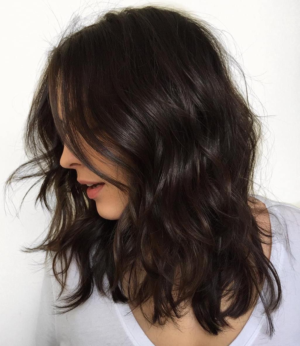 Dark Brown Layered Lob With Soft Waves — Winter Hairstyles for Thick Hair