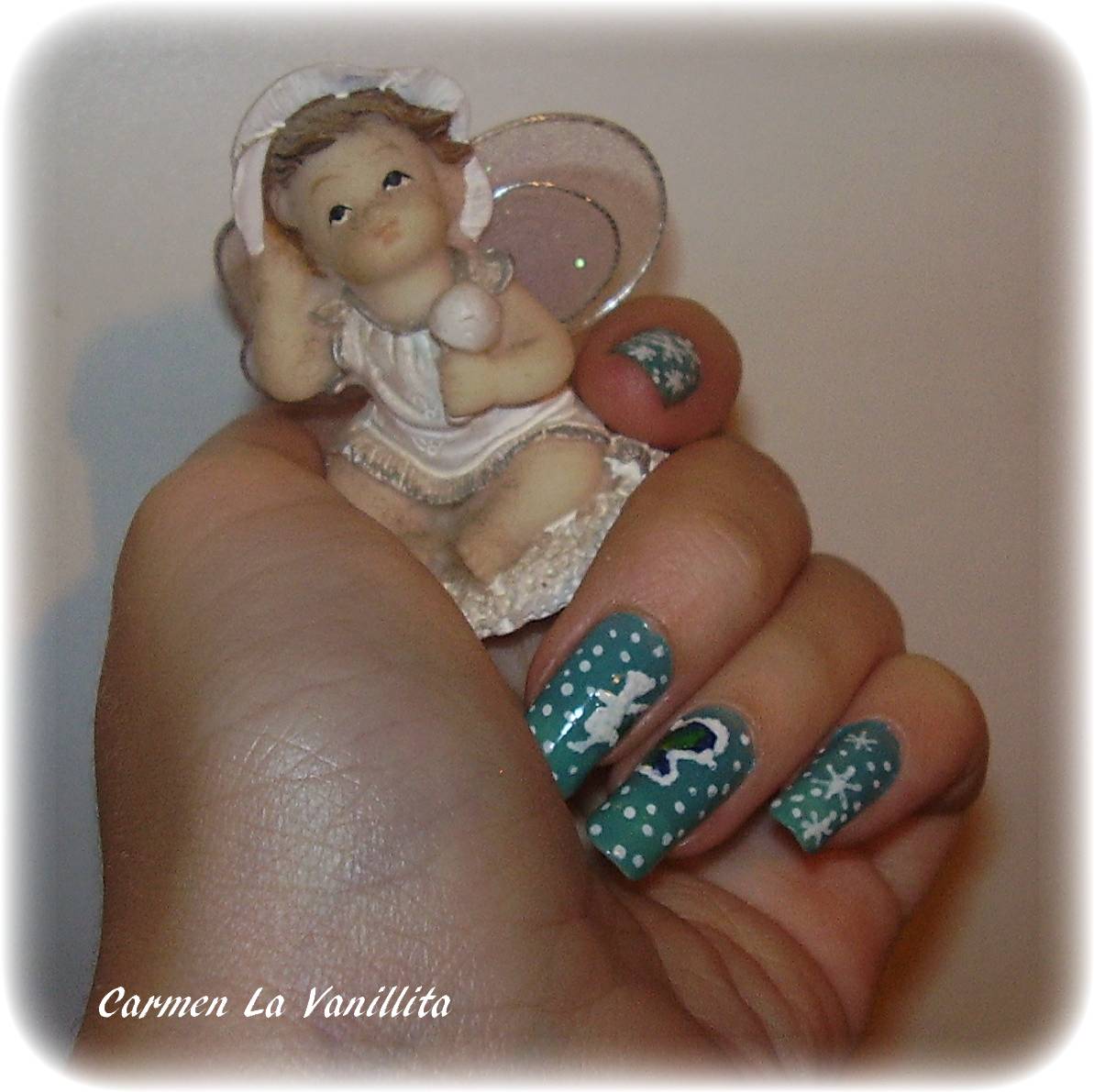 Teal Polka Dot Snowflake Bow Nails Teal Polka Dot Snowflake Bow Nails โ Winter Wonderland Nails