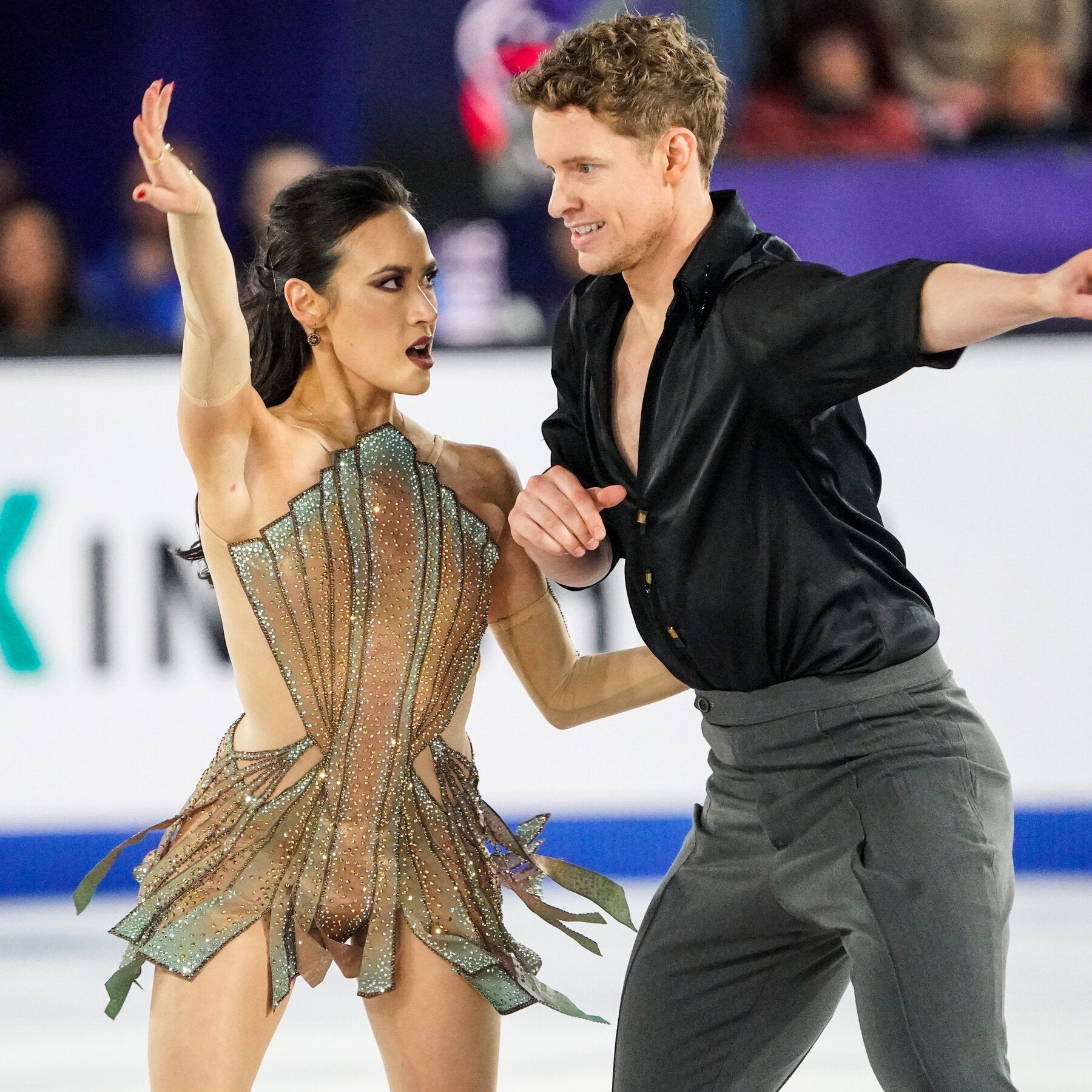 Sequin and Metallic Accented Dress with Sheer Sleeves Sequin and Metallic Accented Dress with Sheer Sleeves β Ice Skating Outfits