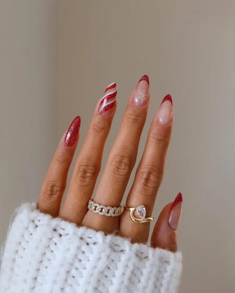 Candy Cane Accent Nail Visual Idea Candy Cane Accent Nail Visual Idea β Winter Party Nails