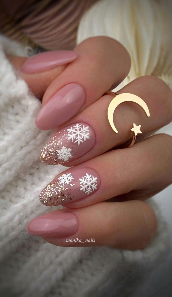 Matte Dusty Rose With Snowflakes Matte Dusty Rose With Snowflakes β Winter Pink Nails