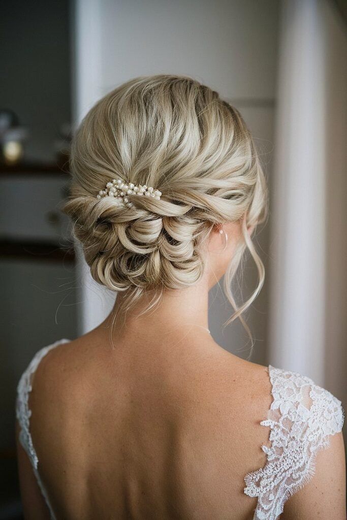 Ash Blonde Intricate Updo With Pearl Accessory Ash Blonde Intricate Updo With Pearl Accessory β Winter Formal Hairstyles