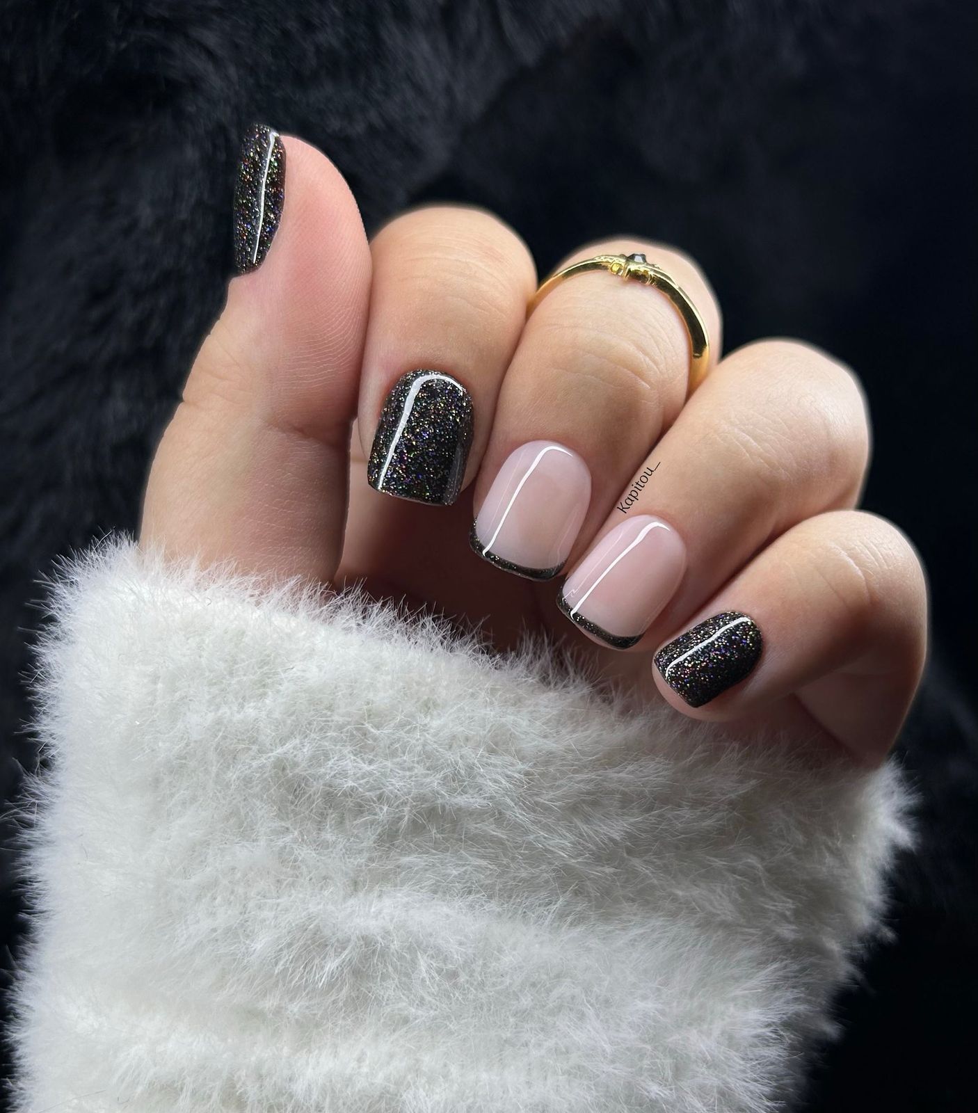 Nude French Tip With Glitter Accent Nude French Tip With Glitter Accent β Winter Champagne Nails