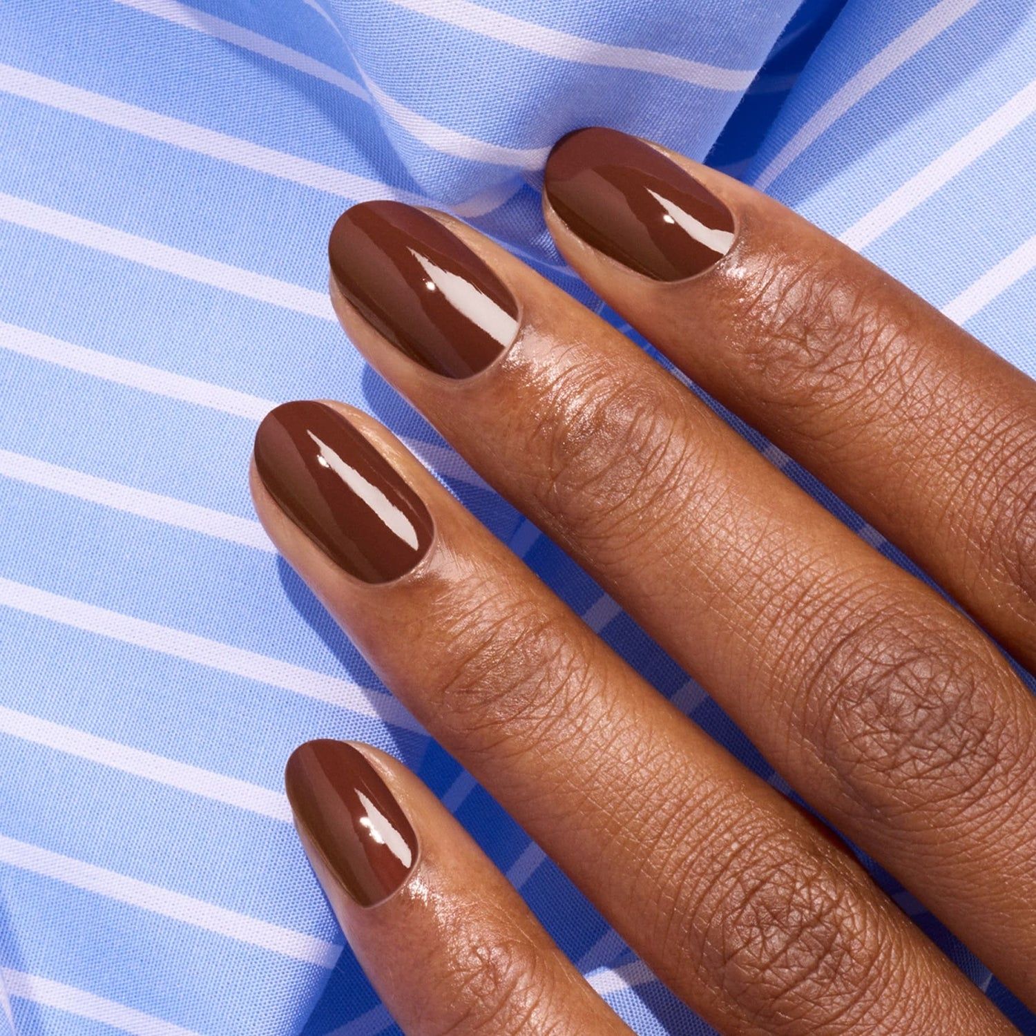 Glossy Deep Warm Brown Oval Nails — Winter Nail Colors for Brown Skin