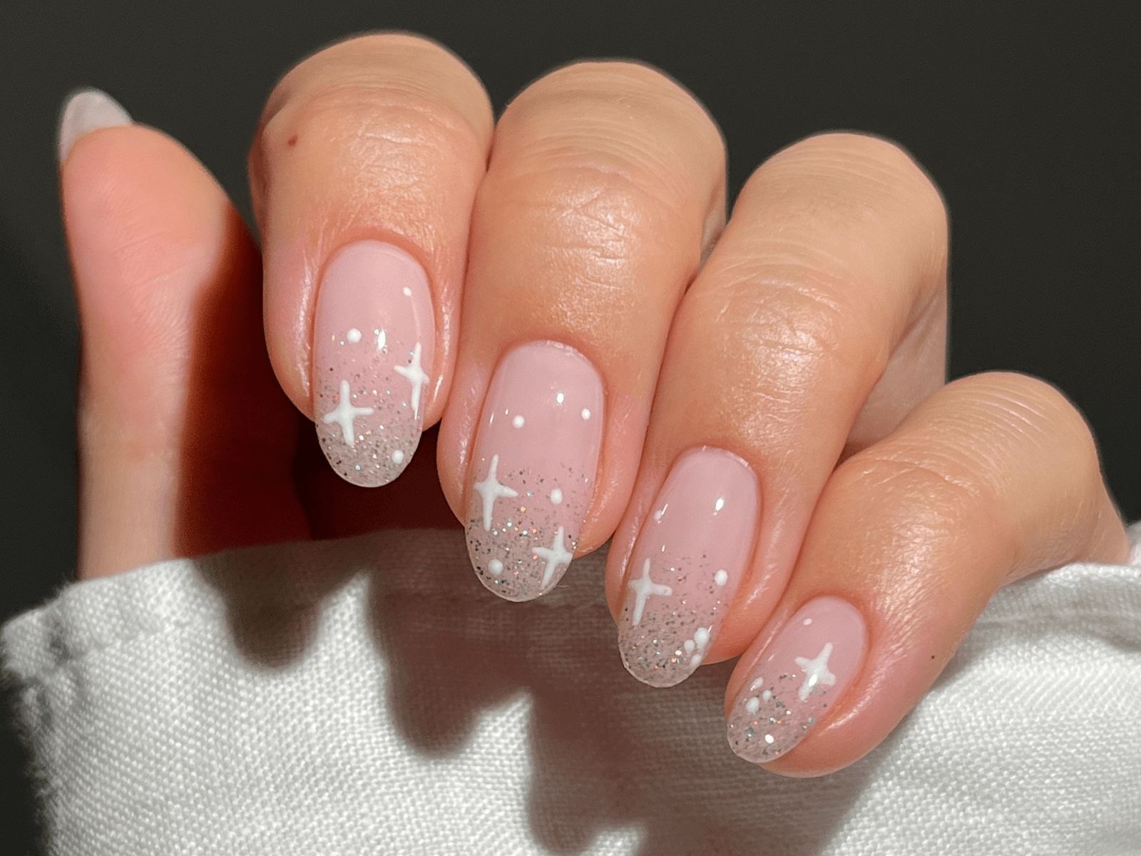 Sheer Pale Pink Star Glitter Nails Sheer Pale Pink Star Glitter Nails β Christmas Nail Trends 2026