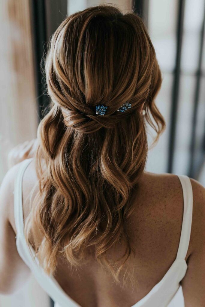 Warm Brown Half-Up Twisted Style Warm Brown Half-Up Twisted Style β Winter Wedding Guest Hairstyles
