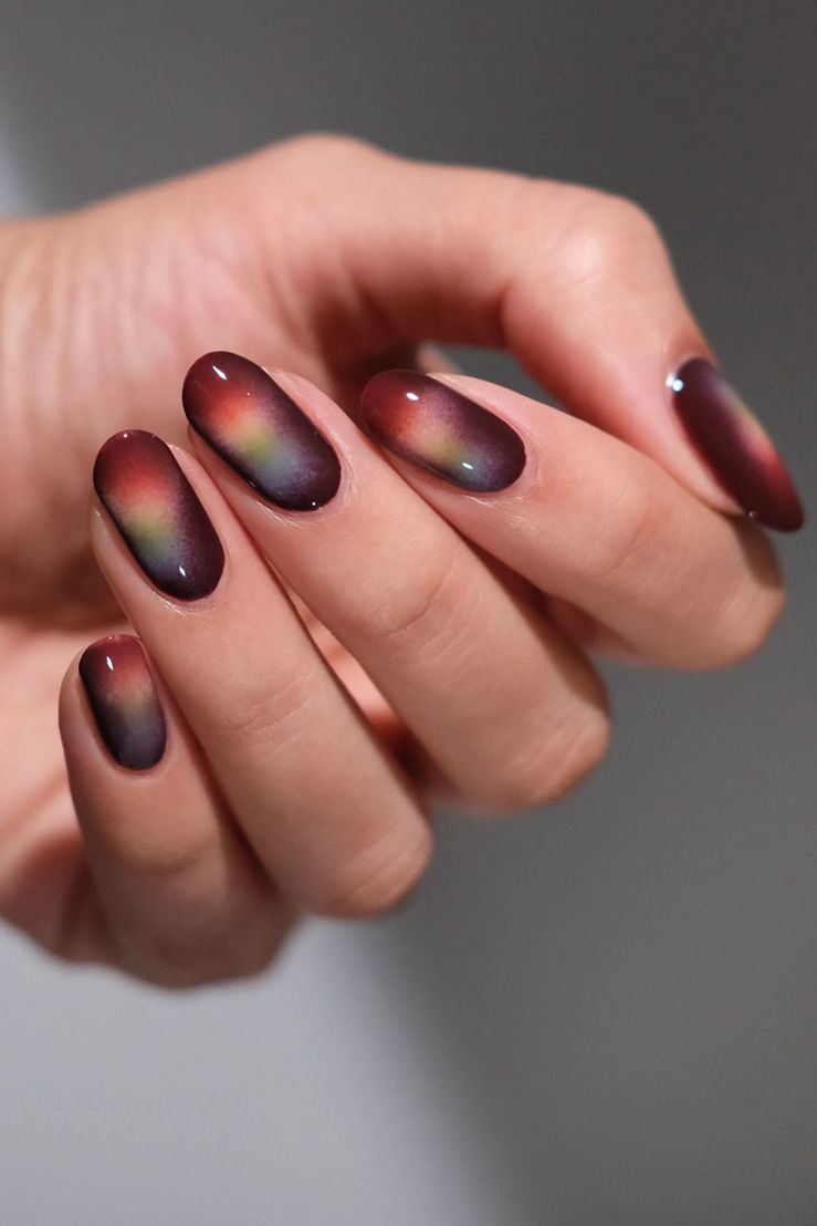 Deep Burgundy Multi-Color Aura Gradient Deep Burgundy Multi-Color Aura Gradient β Winter Aura Nails