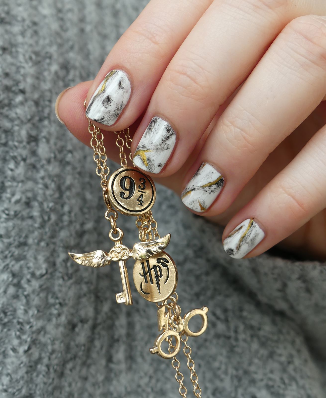 Gold Accents And Marble Pattern Visual Idea — Winter Marble Nails