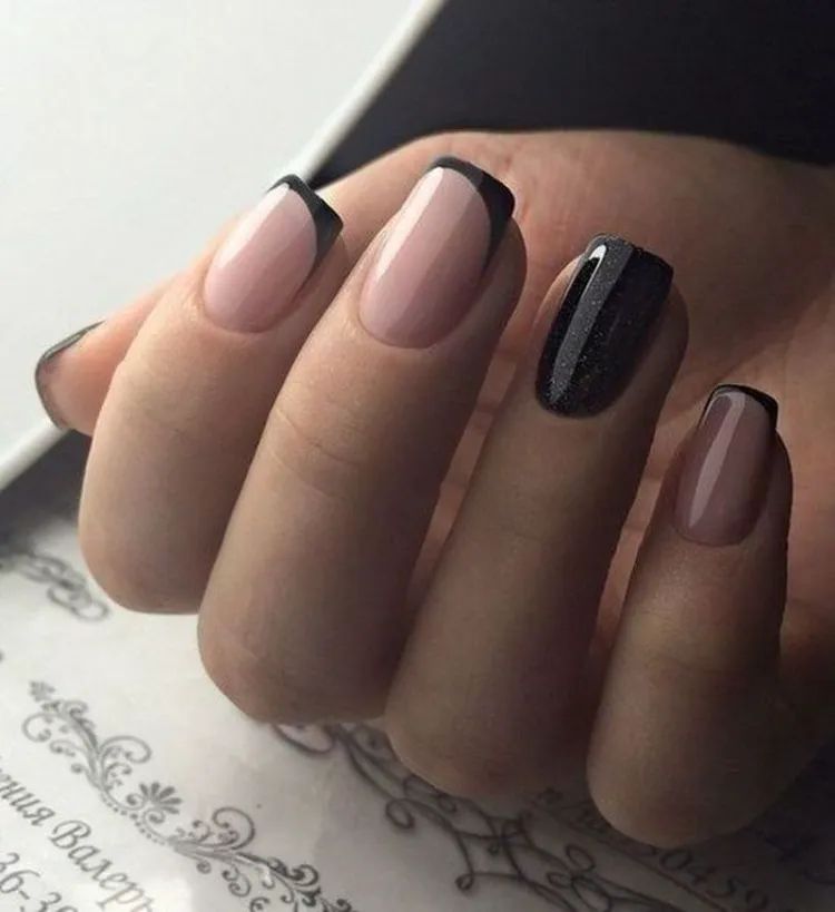 Dark Brown French Tips Silver Glitter Accent Dark Brown French Tips Silver Glitter Accent โ Fall to Winter Nails