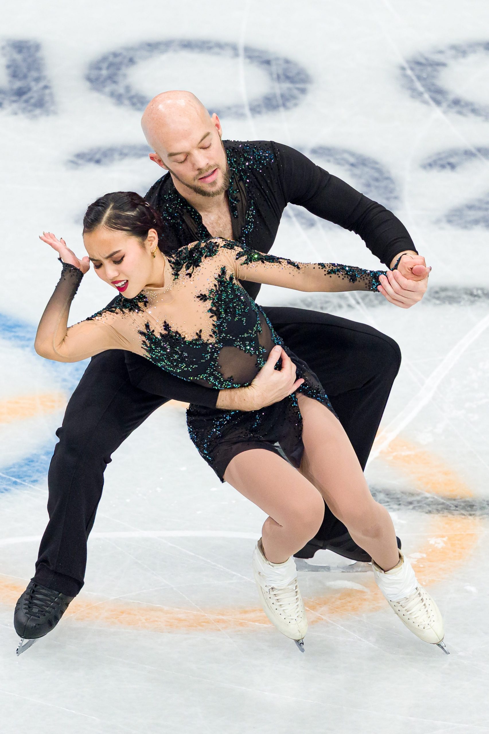 Black Dress with Green Sequined Illusion Neckline and Sleeves Black Dress with Green Sequined Illusion Neckline and Sleeves β Ice Skating Outfits