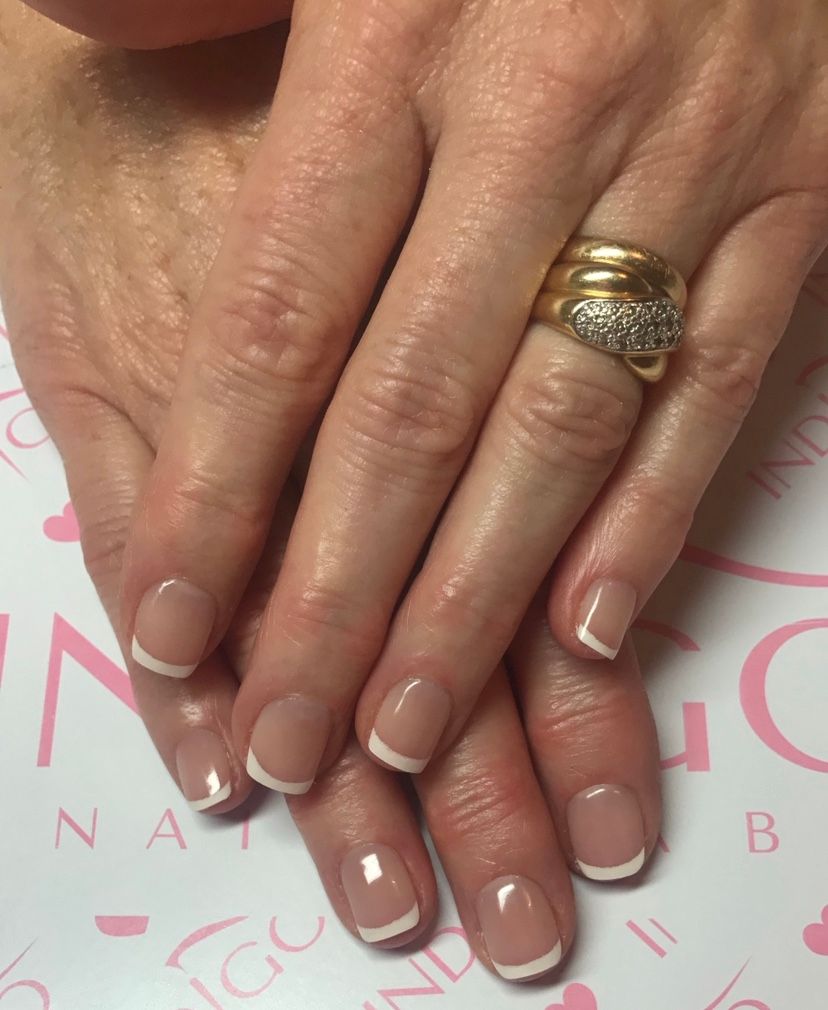Glossy Sheer Pink French Short Squares Glossy Sheer Pink French Short Squares β Winter Wedding Guest Nails