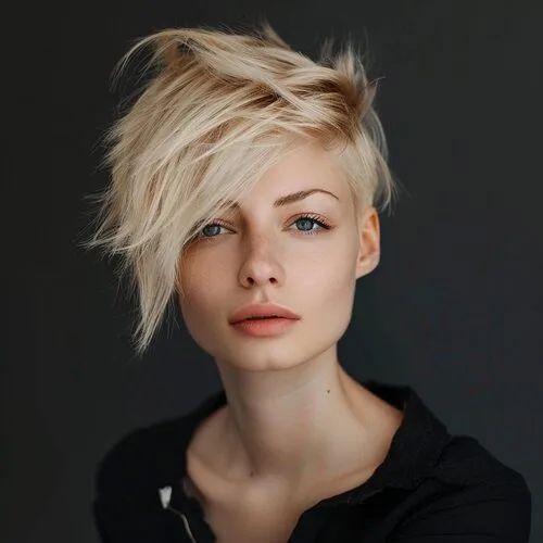 Ear Platinum Blonde Pixie With Edgy Bangs Ear Platinum Blonde Pixie With Edgy Bangs β Winter Pixie Haircuts