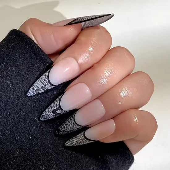 Lace Pattern On Tips On All Nails Visual Idea Lace Pattern On Tips On All Nails Visual Idea β New Years Stiletto Nails 2027
