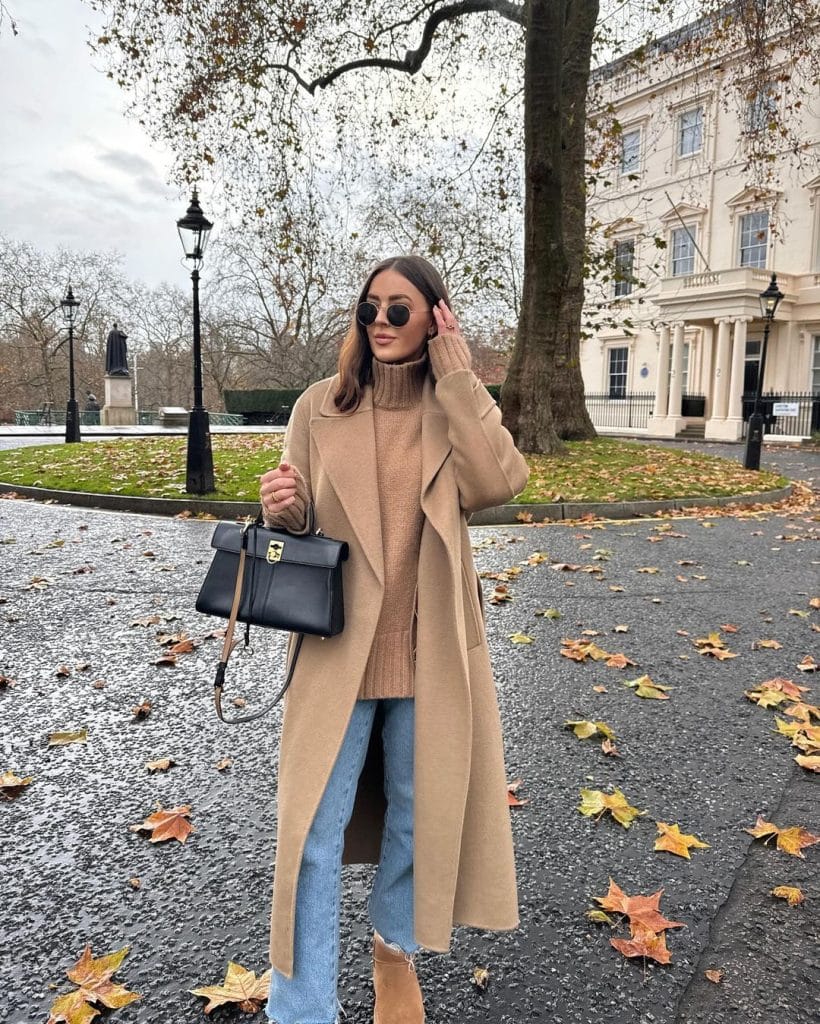 Effortless Camel Coat and Blue Jeans Combination — January Outfits