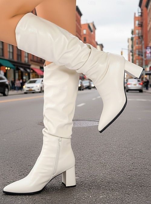 White Chunky Block Heel Boots for Urban Style White Chunky Block Heel Boots for Urban Style β Knee High Boots Outfits