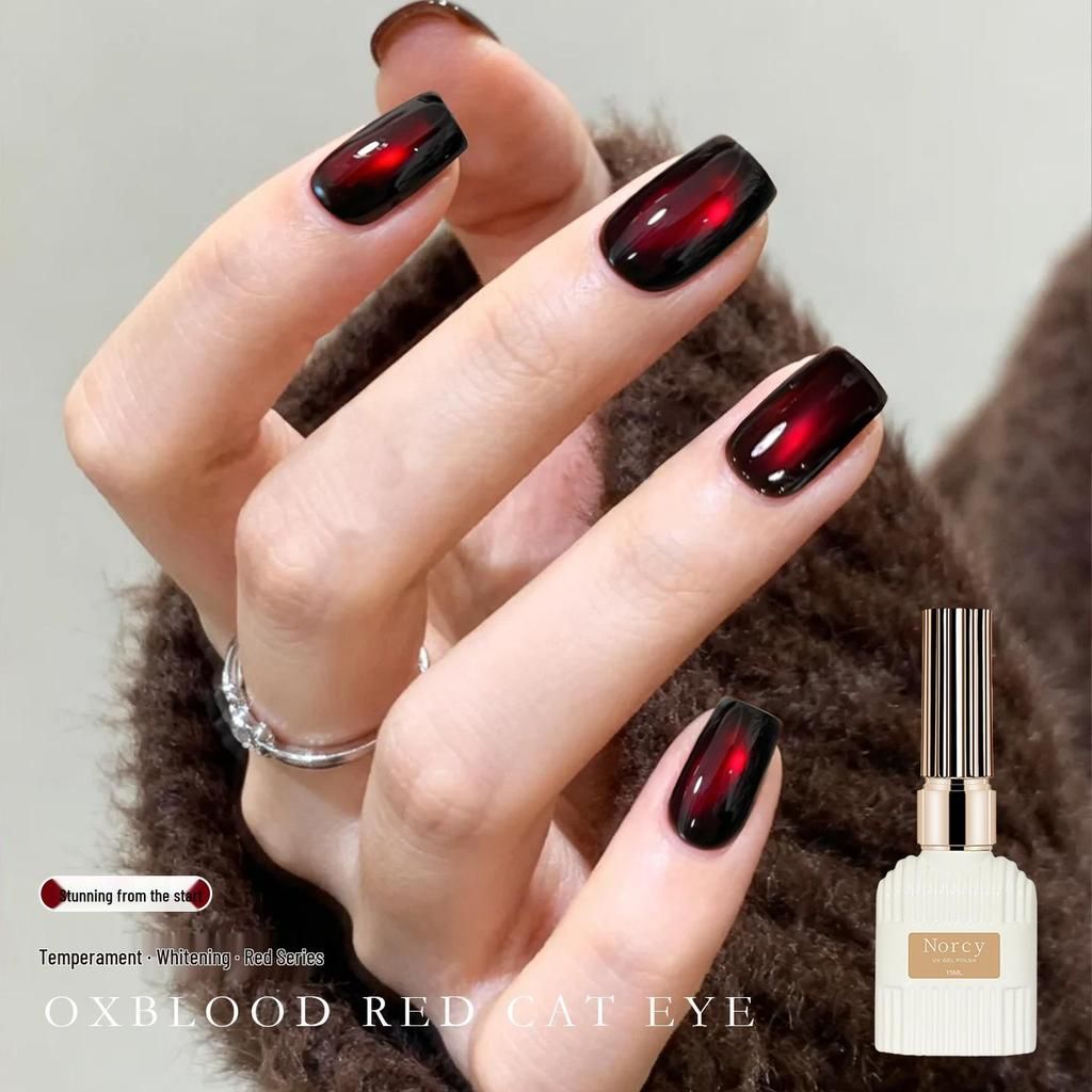 Cat Eye Effect On All Nails Deep Brick Red Glossy Cat Eye Cat Eye Effect On All Nails Deep Brick Red Glossy Cat Eye β Winter Red Nails