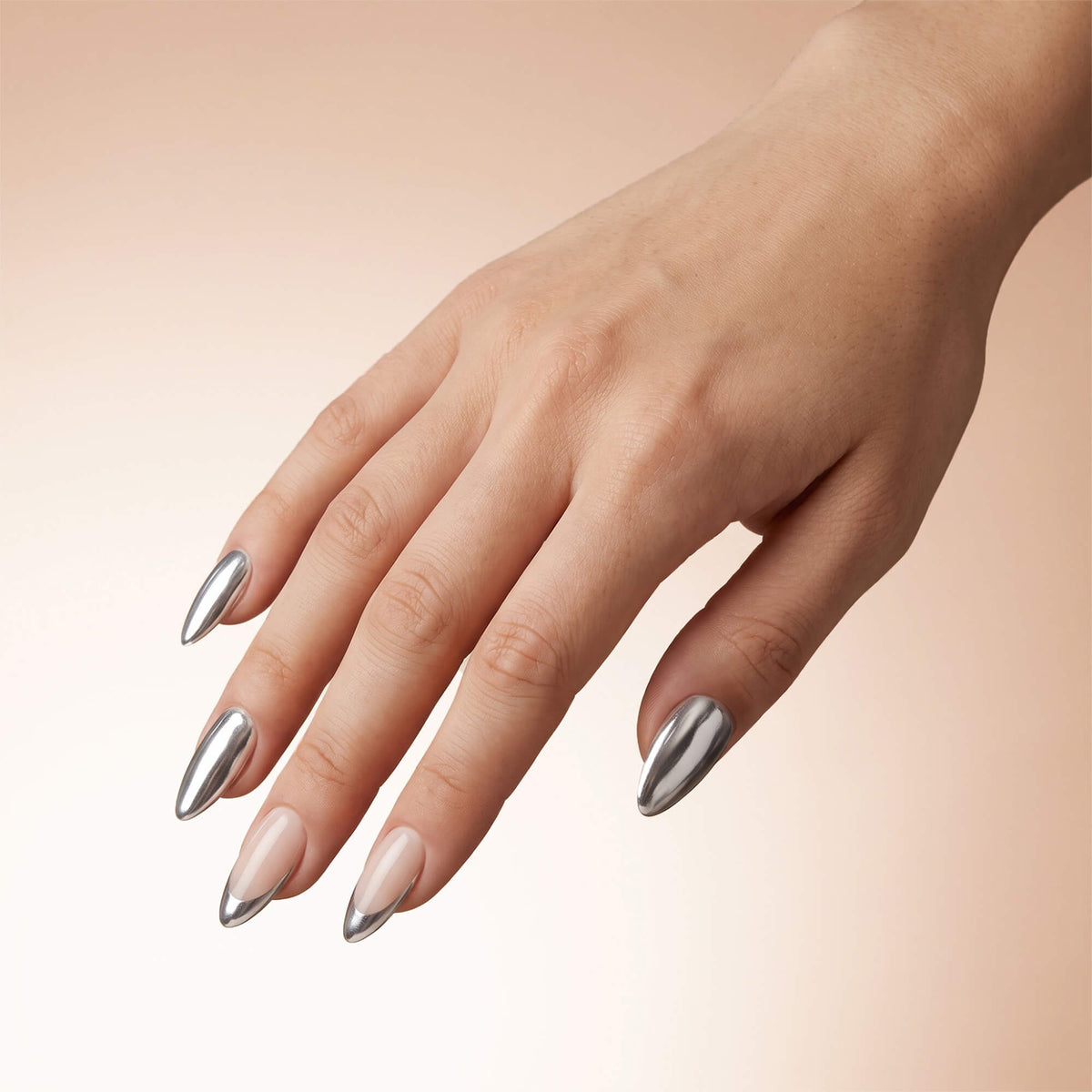 Striking Gold Chrome Medium Almond Nails Striking Gold Chrome Medium Almond Nails โ Winter Chrome Nails