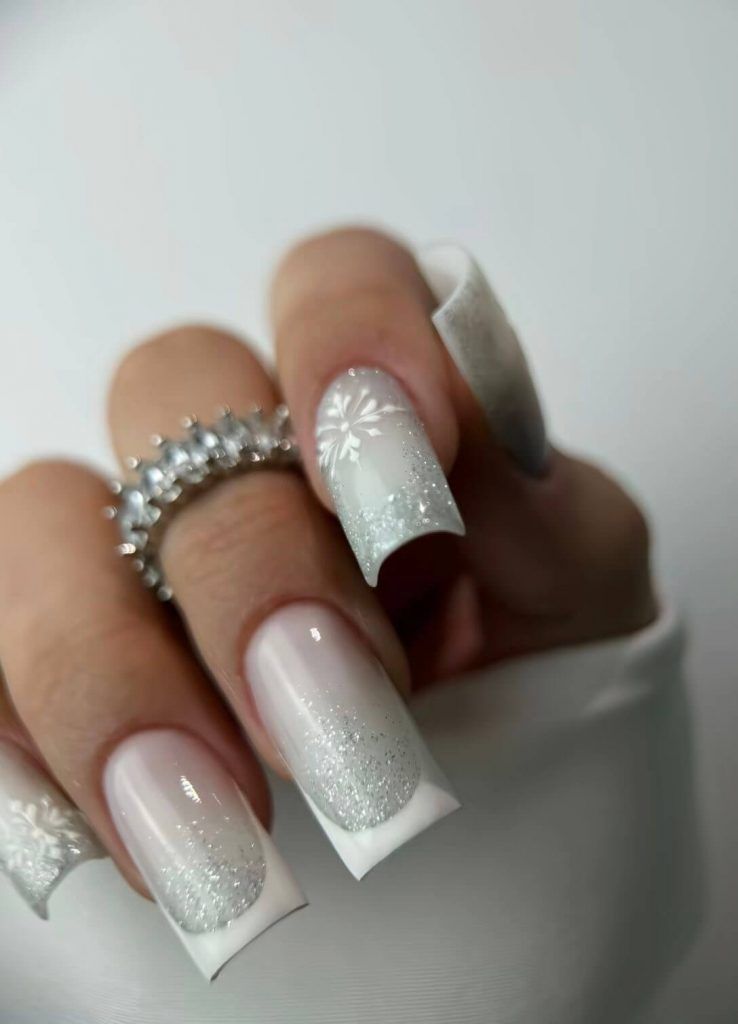 Glitter French Tip Snowflake Long Square Glitter French Tip Snowflake Long Square β Christmas Nails for Work 2026