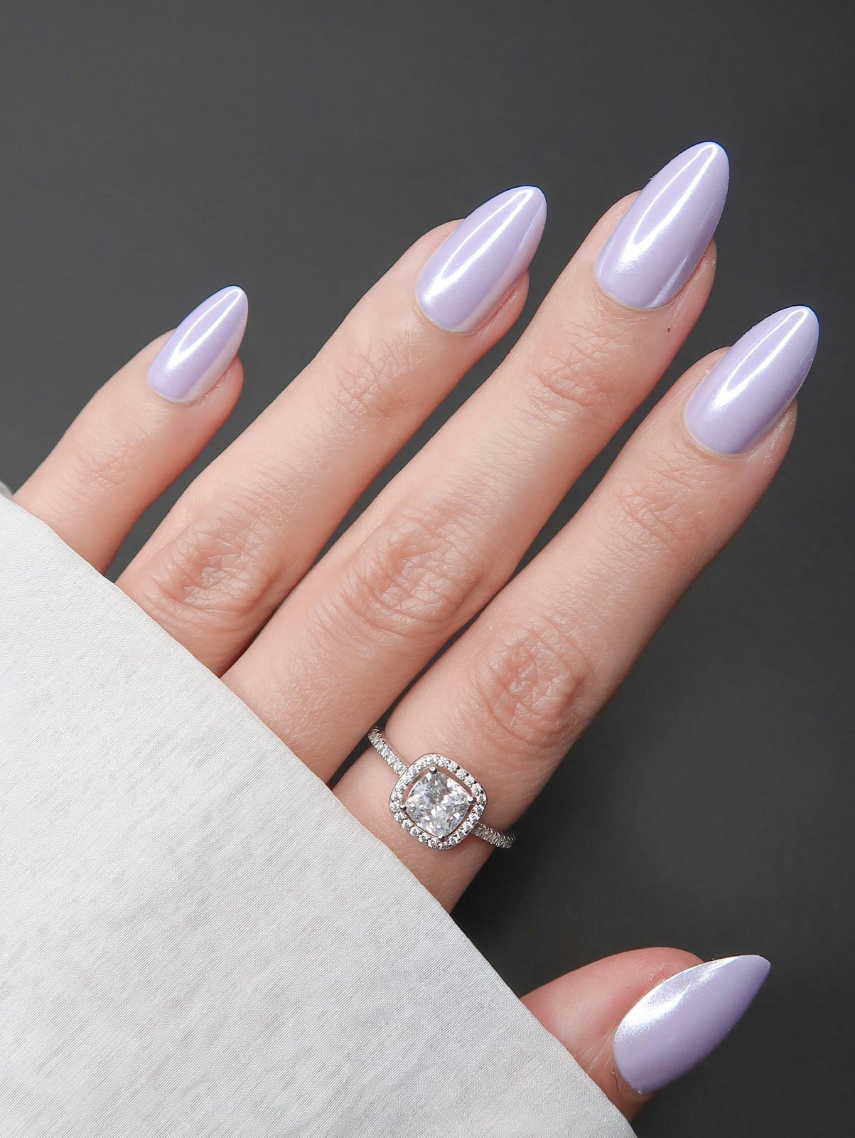 Pale Pink with Purple French Tips Short Almond — Winter Purple Nails
