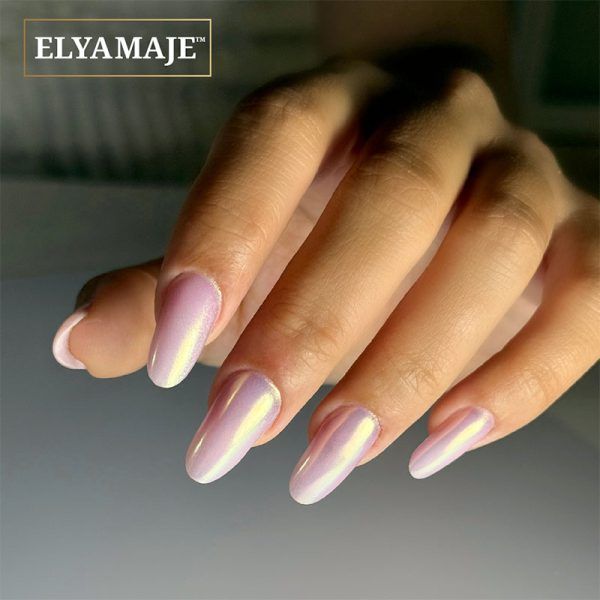 Pale Pink Iridescent Shimmer Oval Nails — Winter Pearl Nails