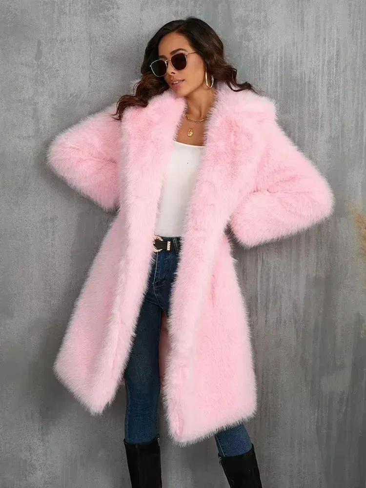 Bold Pink Long Faux Fur Coat with Jeans Bold Pink Long Faux Fur Coat with Jeans โ Faux Fur Coat Outfits