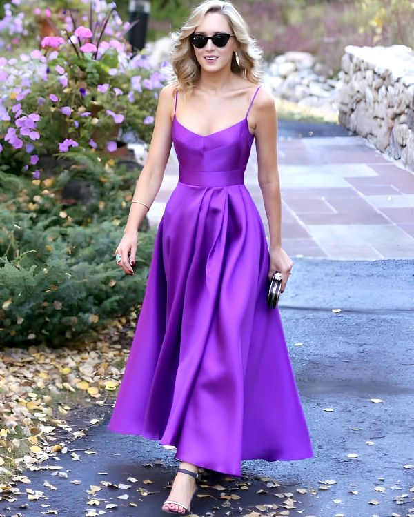 Vibrant Purple Satin Fit-and-Flare for Wedding Guests — Royal Purple Outfits