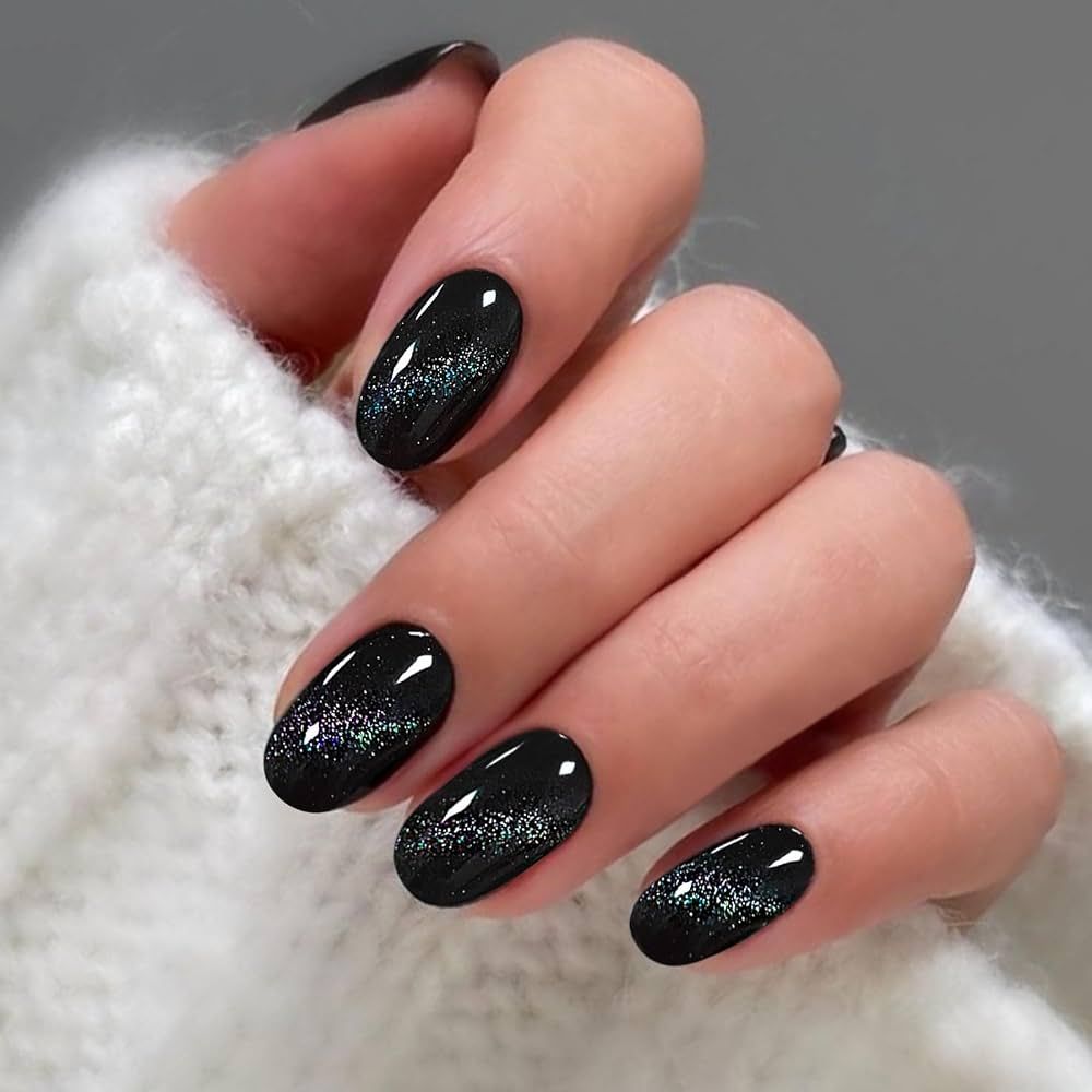 Black With Holographic Shimmer Visual Idea Black With Holographic Shimmer Visual Idea โ Winter Cat Eye Nails
