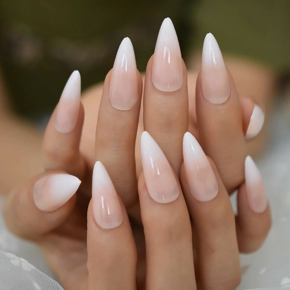 Nude to White Glossy Ombre Stilettos Nude to White Glossy Ombre Stilettos β Winter Stiletto Nails