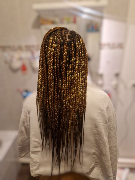 Mid-Back Black With Blonde Highlights Mid-Back Black With Blonde Highlights β Winter Knotless Braids