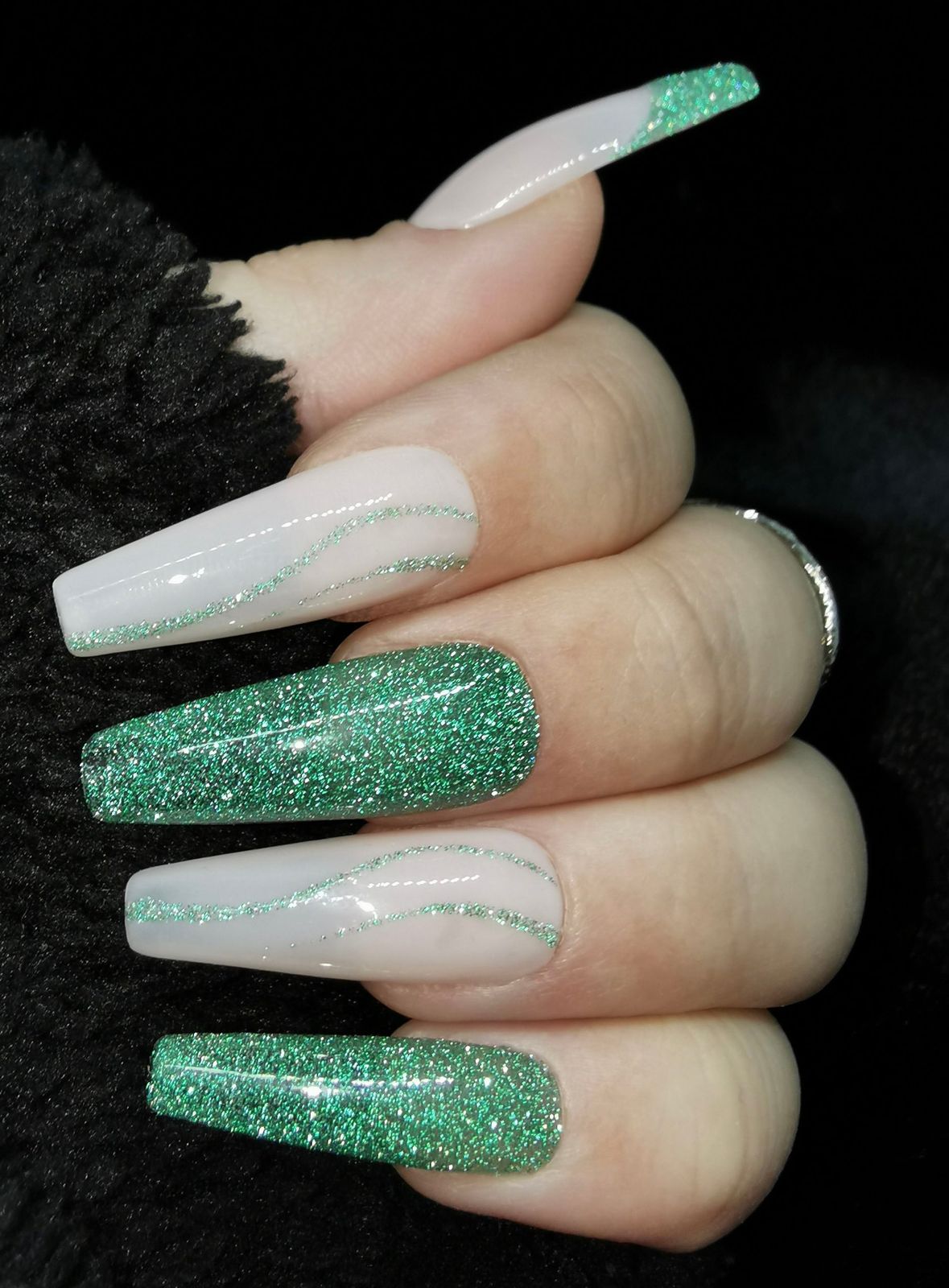 Glitter Visual Idea — Emerald Green Nails
