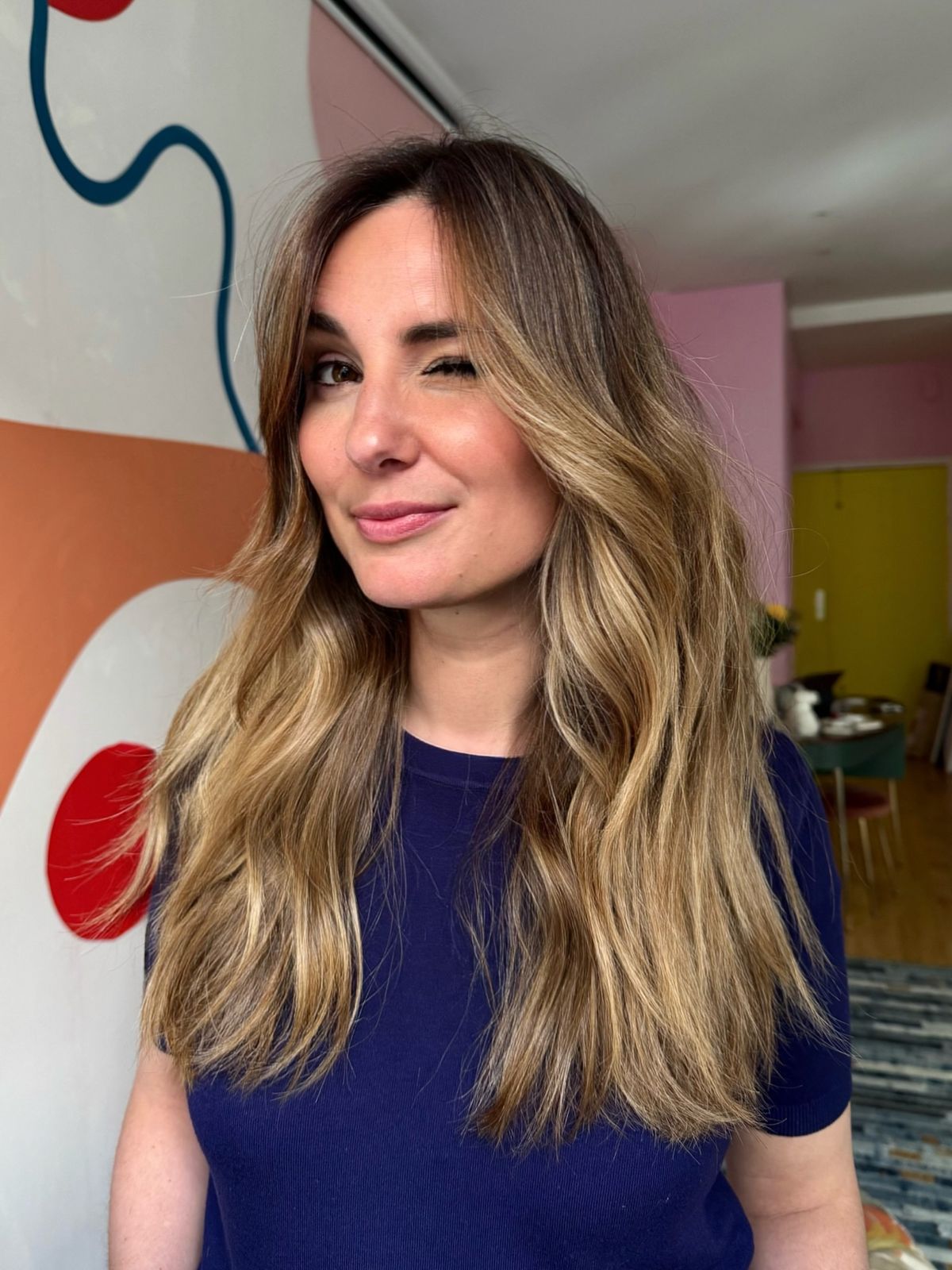 Mid-Back Ash Blonde With Darker Roots — Reverse Balayage