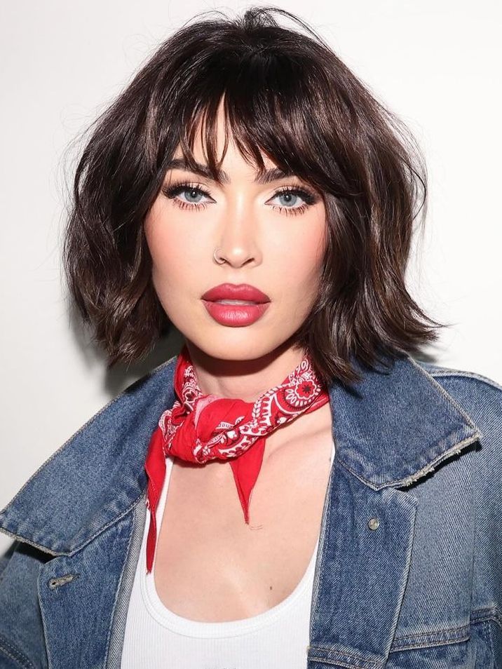 Front View Dark Brown Bob With Full Wavy Bangs — Short Winter Haircuts