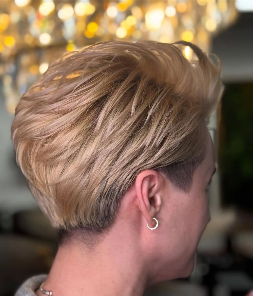 Honey Blonde Pixie with Undercut — Winter Haircuts for Women Over 40
