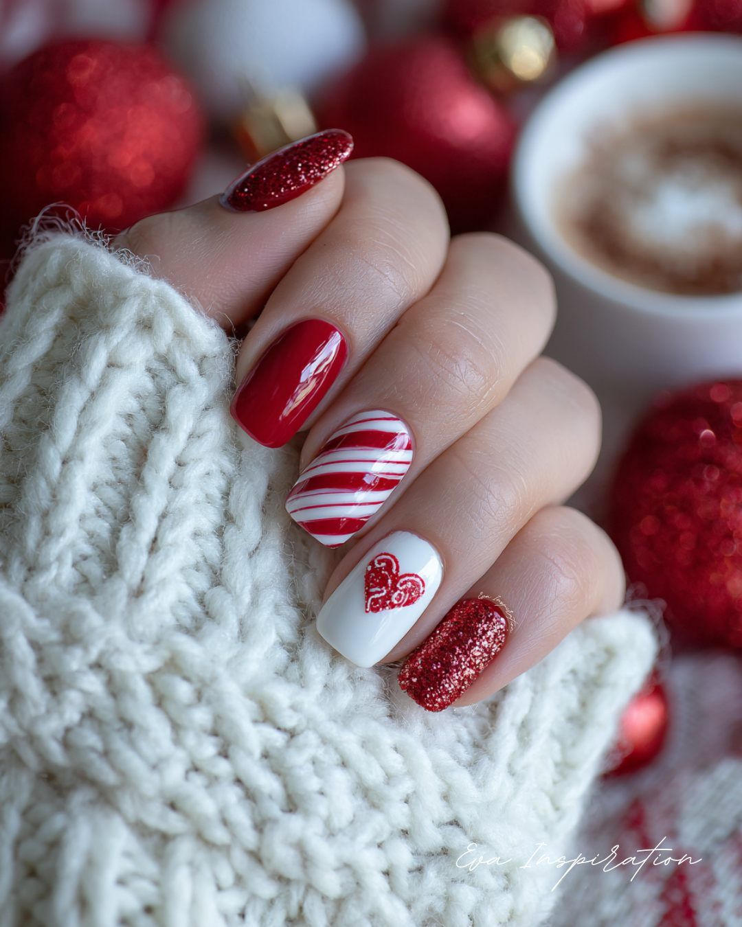 Red Glitter Candy Cane Square Nails Red Glitter Candy Cane Square Nails β Winter Party Nails