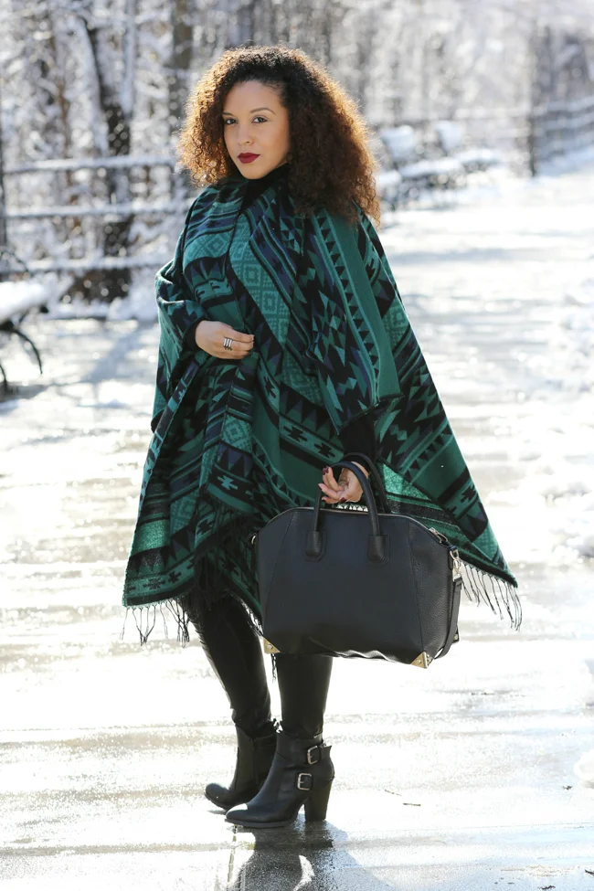Vibrant Tribal Print Poncho for a Statement Layer — Late Winter Outfits