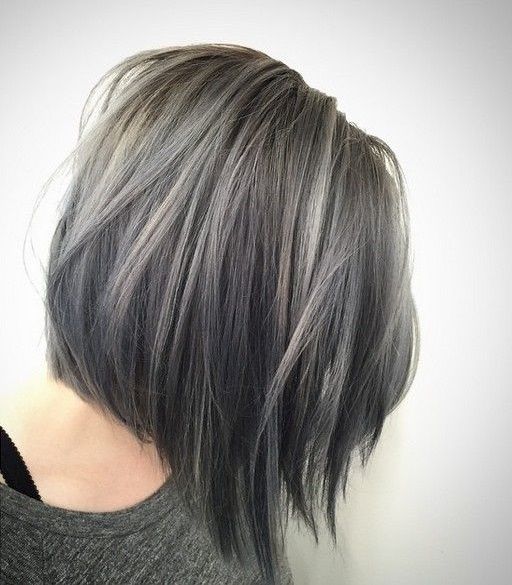 Layered Gray Bob with Silver Highlights — Winter Hair Colors for Gray Hair